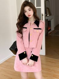 Two Piece Dress Small Fragrance Sweet 2 Sets Women Outifit French Jacket Coat Skirt Set Vintage Corduroy Suits 230828