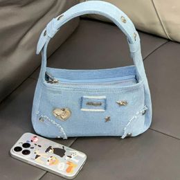 Evening Bags Vintage Y2k Star Ladies Shoulder Fashion Design Sweet Cool Women's Underarm Bag Solid Colour Denim Female Handbags Purse