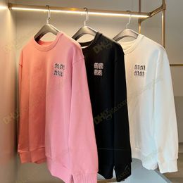 Mulheres Oversized Tops Designer Miu Stud Beaded Hoodies Cor Pura Roupas Rosa Camisetas