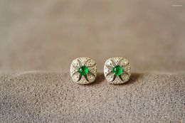 Stud Earrings Solid 18k Gold 0.32ct Nature Emerald Gemstones Studs For Women Fine Jewelry Birthday Presents