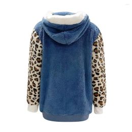 Women's Jackets Winter Coat Hooded Cardigan Autumn Leopard Print Splicing Plush Outerwear
