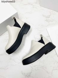the row shoes Small Shoes Dress crowd shoes Women Designers Rois Leather French small boots Women's thick soled high flat soled thick heel Korean S8XJ 1P04