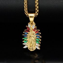 Pendant Necklaces Virgin Mary With Rhinestone For Men And Women Hip Hop Charm Necklace Fashion Stainless Steel Jewelry