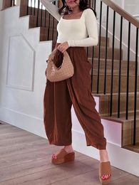 Women's Pants Women S Casual Wide Leg Harem 2023 Solid Colour Loose Lightweigt Beach Palazzo Yoga Boho Trousers