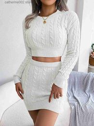 Two Piece Dress Autumn 2018 Knitted Women's 2-Piece Solid Twisted Round Neck Long Sleeve Cut Sweater Wrapped Hip Mini Ski Set T230828