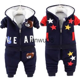 Clothing Sets New Kids Sets Autumn Winter Thick Plush Cotton Clothing Boy girl Cartoons Hooded coatPants 2pcs Suit Children tracksuit 05Y x0828