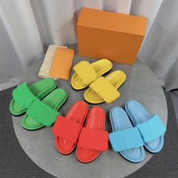 Mules Men Women Slippers Designers Pool Pillow Sandals Couples Slippers Sunset Flat Comfort Width Slides Hook Loop Fastener Soft Fashionable Beach Shoes Size 35-45