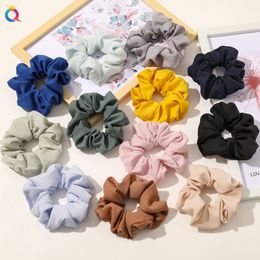 Solid Color Plaid Pattern Hair Ropes Big Size Soft Cloth Elastic Hair Ties Elegant Women Ponytail Holder Hair Scrunchies Accessory 2507
