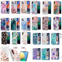 32Designs Marble Soft IMD TPU Chromed Cases For Iphone 15 Pro Max 14 Plus 13 12 11 Samsung S23 FE A24 Fashion Flower Ocean Bling Scale Plating Granite Stone Back Cover