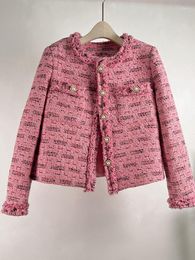 Women's Jackets Runway Fall Korean Clothes Single-Breasted Luxury Elgeant Woolen Tweed Chic Slim High End Pink Outwear Casacos