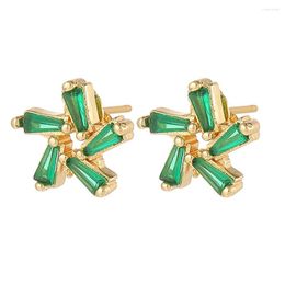 Stud Earrings Green Copper Micro-set Zircon Light Luxury Windmill Women's Creative Party Gifts