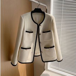 Wełna damska mieszanka ponadzapłacona 3xl vintage Tweed Jacki Koreańskie eleganckie płaszcz Kobiety Sprężyna luksusowa luksusowa zniszczenie pojedynczy plaster Top Streetwear Chaquetas 230826