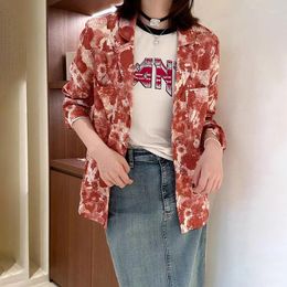 Women's Jackets 2023 Early Autumn Ladies Retro Print Slim Silky Blazers Shirt Versatile Jacket