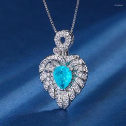 Pendant Necklaces EYIKA Luxury Pear Shape Green Blue Palaiba Tourmaline Leaf Heart Necklace Ladies Elegant Zircon Feather Choker Jewelry
