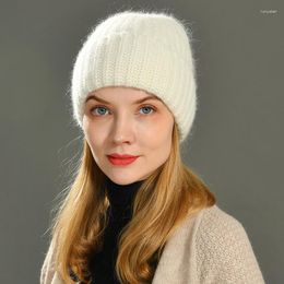 Berets Women Winter Hats Stretchy Casual Woman Bonnet Pure Colour For Girls Baggy Long Ribbed Cashmere Knitted Brimless Beanie