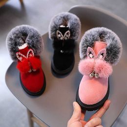 Boots Winter Baby Girls Fashion Princess Warm Boots Pearl Rhinestone Snow Thicken Shoes Plush Non-slip Toddler Boots Children's Shoes L0828