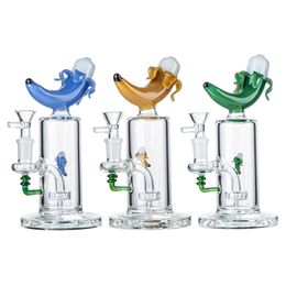 Banana Shape Hookahs Unique Bong Heady Water Glass Bong Water Pipes Oil Dab Rigs Showerhead Perc 14mm Female Joint 7Inch Fab Egg Percolator Inline Perc With Bowl