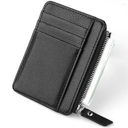 Card Holders PU Leather Bag 2023 Minimalist Mini Ultra Thin Multifunctional Short Wallet Zipper Zero Men's Soild Colour
