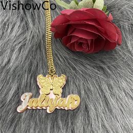 Pendant Necklaces VishowCo Butterfly Necklace Double Gold plated Custom Name Acrylic Cartoon Character For Kids 230828