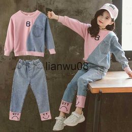 Clothing Sets Winter Denim Kids Tracksuit Long Sleeve Sweater Jeans Trousers Sport Suits for Girl Baby Clothes x0828