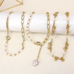 Pendant Necklaces 3PCS Punk Baroque Irregular Pearl Chain Choker Necklace For Women Asymmetric Lock 2023 Trend Jewellery