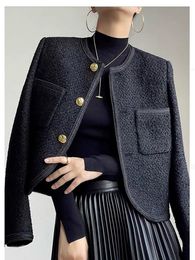 Women's Wool Blends Women Elegant Woollen Short Coat Autumn Winter O-Neck Single-Breasted Slim Ladies Jacket Female All-Match Outwear Tops 230826