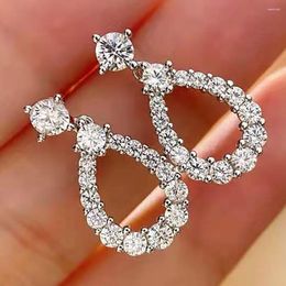 Stud Earrings 18K White Gold Women Moissanite Diamonds Round Water Drop Elegant Wedding Party Engagement Anniversary Trendy
