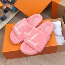 winter wool slipper designer shoes Lazy letter Flat bottom men Slipper women fashion shoe sexy Lady Cartoon Plush slippers keep warm flops Large size 34-42