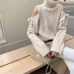 Women's Sweaters Woman Sweater Winter Off-the-shoulder Turtleneck Cable- Knit Pullover Sensuality Big Wide Sleeves Joint Loose Version