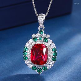 Pendant Necklaces EYIKA Luxury Silver Color Women Party Bridal Jewelry Square Created Ruby Sapphire Necklace Green Orange Zircon