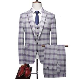 Men s Suits Blazers 2023 Fashion Leisure Boutique Plaid Business Banquet Dress Jacket Coat Pants Vest Trousers 3 Pcs Suit Set 230828