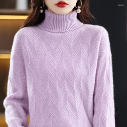 Women's Sweaters FRSEUCAG 22 High Neck Ladies Cashmere Wool Sweater Long Sleeve Solid Color Knit Loose Warm Pullover Women