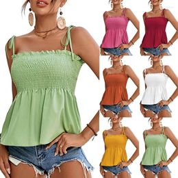 Women's Tanks Spaghetti Straps Tube Tops 2 Layers Ruffle Vests Solid Colour Sweet Caimisole Shirts Open Back Bodycon Top Wearing