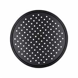 Carbon Steel Perforated Pizza Pan Non Stick Ro UndOven Tray With Holes Cooking Plate Dishes Holder Baking Tool HKD230828