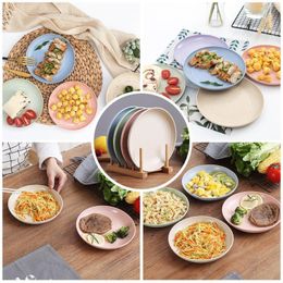 Plates 4Pcs Wheat Straw Dinner Plate Set Bone Eco Friendly Biodegradable Dishes Unbreakable Picnic Kitchen Accessories