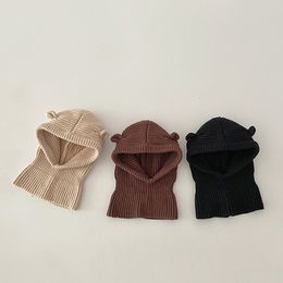 BeanieSkull Caps Korea Style Baby Knit Hat Scarf Winter Autumn Kids Beanie Cap With Ear Solid Colour Soft Bonnet Cap For Girls Boys 230826