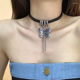 Pendant Necklaces Black Leather Butterfly Tassel Neckchain Women's Neckband Choker Necklace 2023 Summer Neck Accessories