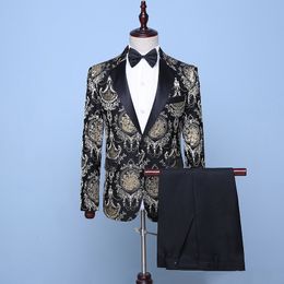 Men s Suits Blazers Silver Flower Printing Blazer Studio P ography Slim Fit Fashion Stage 3 Pcs Coat Pants Bowtie In Stock 230828