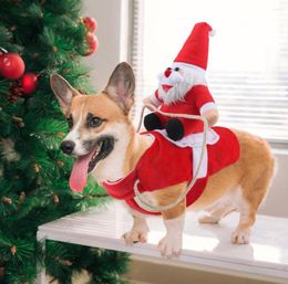 Dog Apparel Christmas Pet Clothes Santa Claus Riding Suit Cat Costume For Small Large Dogs Outfit Party Cosplay Clothing