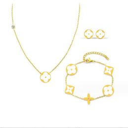 Lüks tasarımcı dört yaprak cloverjewelry seti elmas kabuk moda kadınlar bilezik küpeler kolye sevgililer günü doğum günü hediyesi
