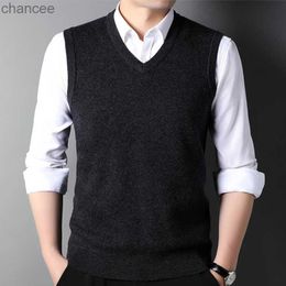 100 Pure Wool Sweater Male V-neck Vest Erdos City Autumn and Winter Large Size Pullover Sweater Thickened Vest Men HKD230828