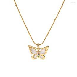 Pendant Necklaces 316L Stainless Steel Delicate Shellfish Coloured Zircon Butterfly Necklace Vintage Fashion Girl Exquisite Jewellery Gift