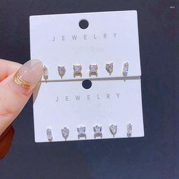 Stud Earrings MIGGA 3 Pairs Small Heart Square Cubic Zirconia Set Gold Colour Women Crystal Jewellery