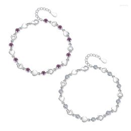 Link Bracelets Silver Heart Bracelet For Women Gift Wrist Chain Birthday 97QE