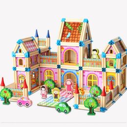 Wholesale Custom Wooden Toy Block Build Model Kit Brick and Wood 9060 Castle Model Building Wood Toy Interactive Toys For Kid Brick Wood Size 46