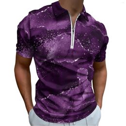 Men's Polos Marble Casual Polo Shirts Moody Purple Agate T-Shirts Male Short Sleeve Print Shirt Summer Cool Oversized Tops Birthday Present