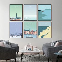 Canvas Painting Landscape Paris Nordsse Sweden Stockholm Modern Minimalist Cartoon Travel City Poster Print Art Wall Pictures Hone Living Room Bedroom Decor Wo6