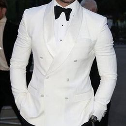 Men s Suits Blazers Double Breasted White Wedding Tuxedo 2 piece Slim fit Men with Black Pants Prom Male Fashion Groom Costume Jacket 230828