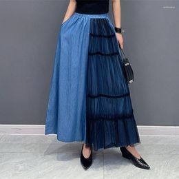 Women's Pants Mesh Spliced Wide Leg Summer Thin Denim Women Casual Jeans Ankle Length Pantalones Anchos De Verano Para Mujer