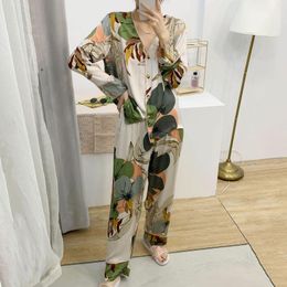 Women's Sleepwear 2023 Spring Fashion Ladies Silk Satin Thin Robe Comfortable Fresh Style Floral Print Sexy Pyjamas Women Homewear